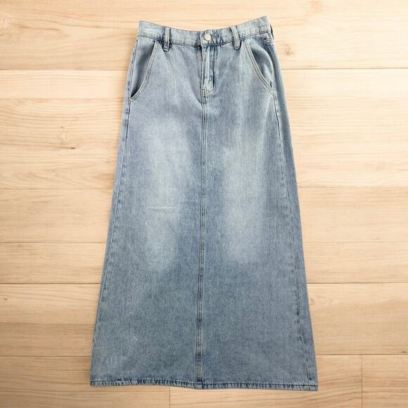 PTCL Dresses & Skirts - PTCL Denim Maxi Jean Skirt Womens 26 Blue Faded Light Wash Stretch Boho Western